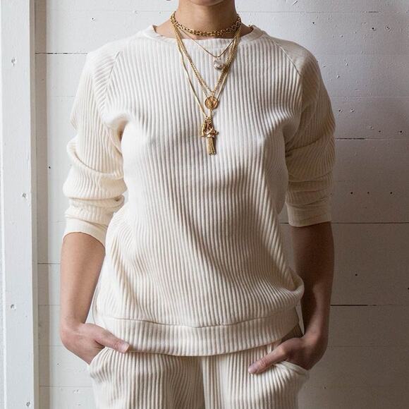 Baserange Basic Sweatshirt + Sweatpants Set Off White Small $268 Organic Cotton - Picture 2 of 16